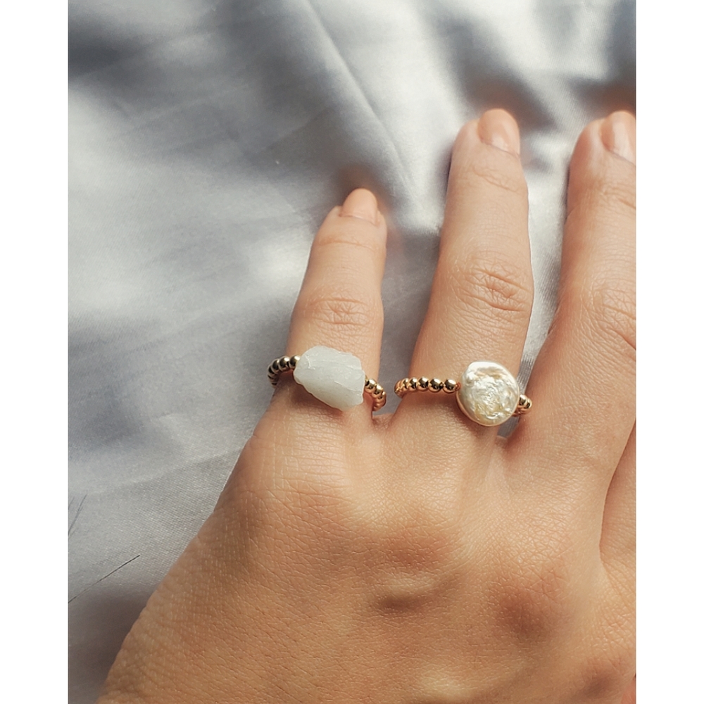 Keshi pearl 18k gold filled ring aquamarine gemstone